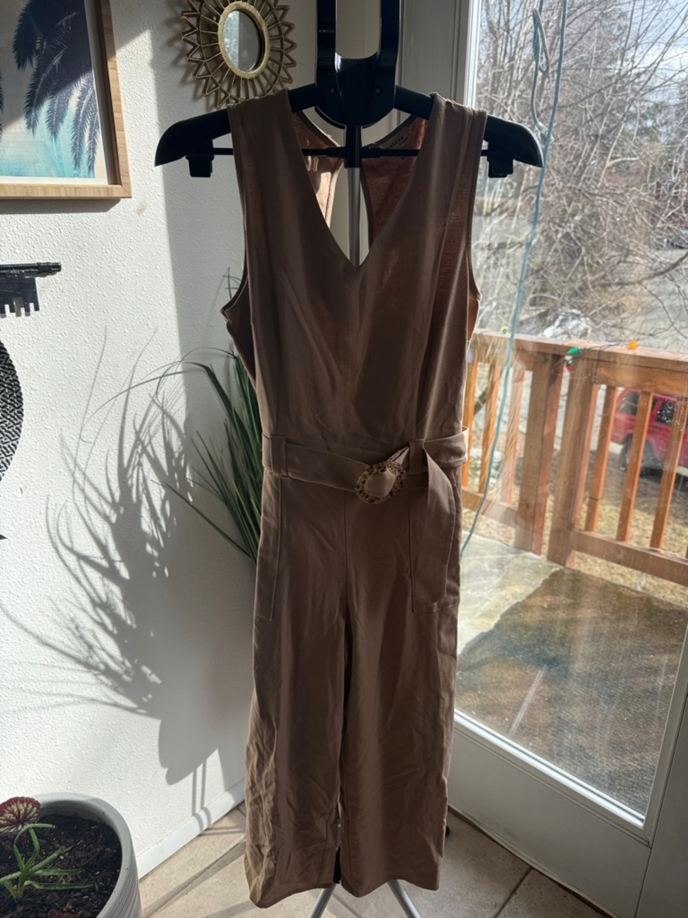 Monteau One-Shoulder Taupe Jumpsuit with Belt